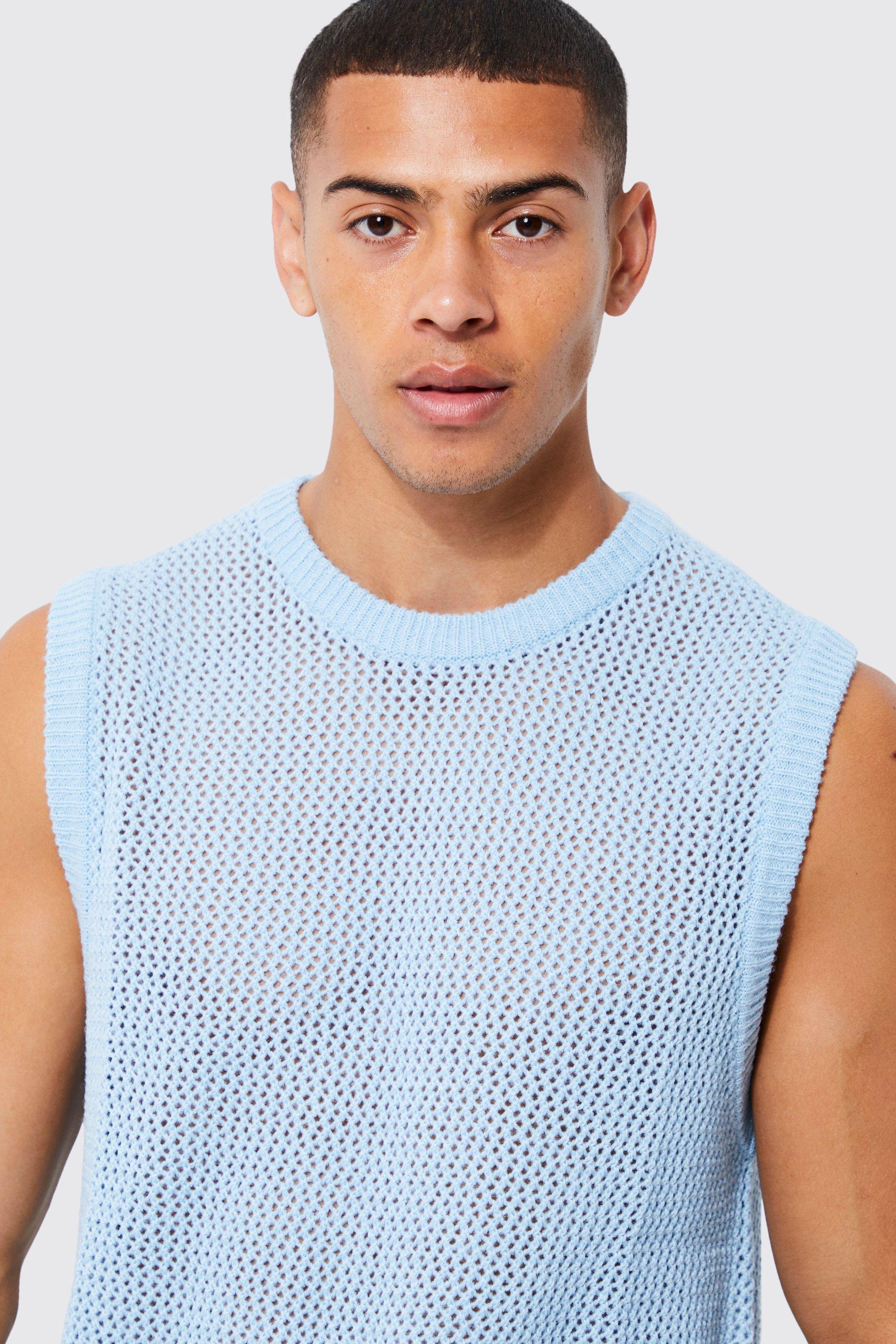 Knitted Oversized Crew Neck Mesh Vest